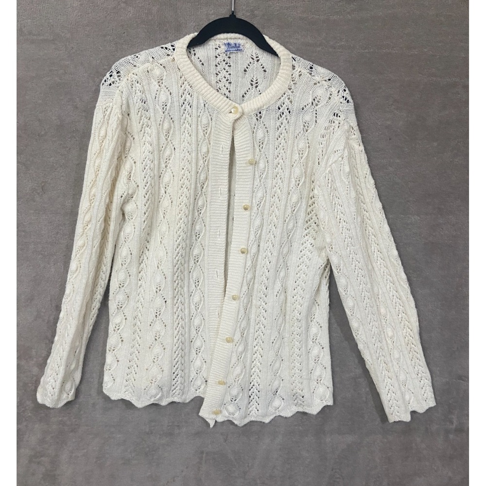Vtg Wintuk Cardigan Sweater Knit Grandma British‎ Vogue Cottagecore Prairie